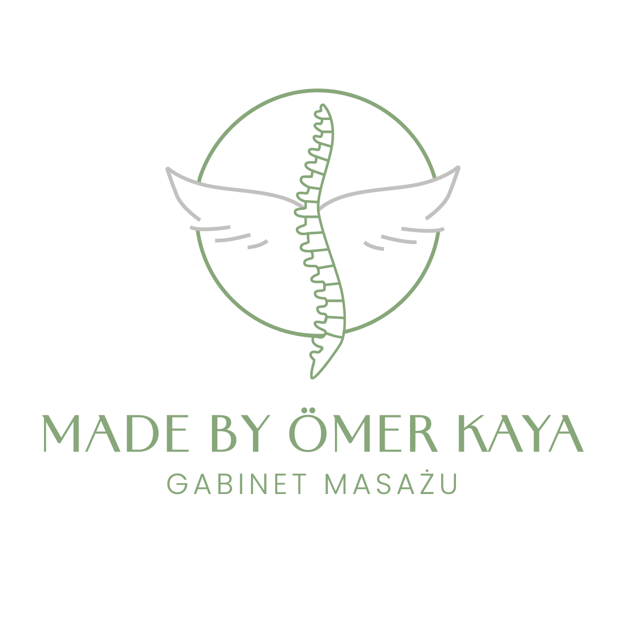 logo, prezentujące kręgosłup z skrzydłami z podpisem made by Omer Kaya Gabinet masażu